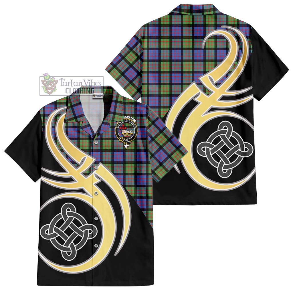 MacDonald Ancient Tartan Short Sleeve Button Shirt with Family Crest and Celtic Symbol Style - Tartan Vibes Clothing