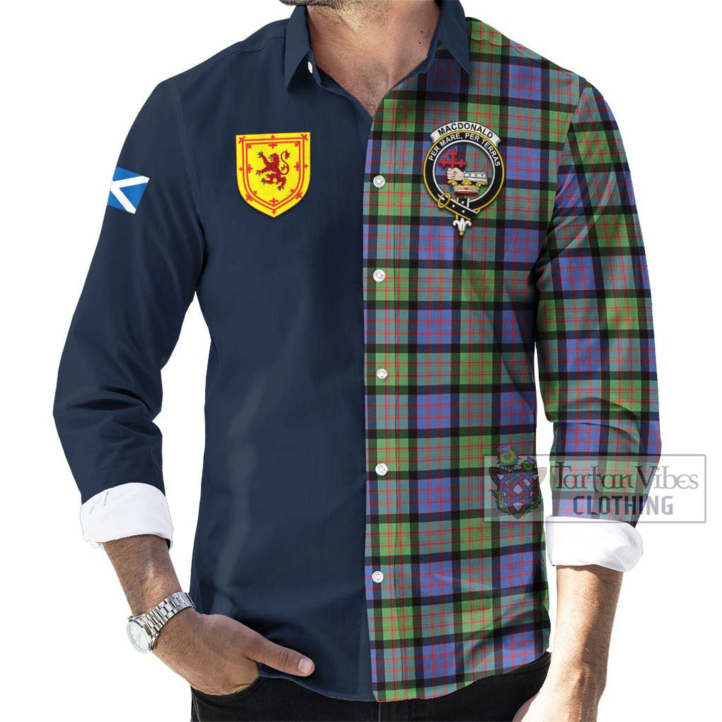 Tartan Vibes Clothing MacDonald Ancient Tartan Long Sleeve Button Shirt with Scottish Lion Royal Arm Half Style