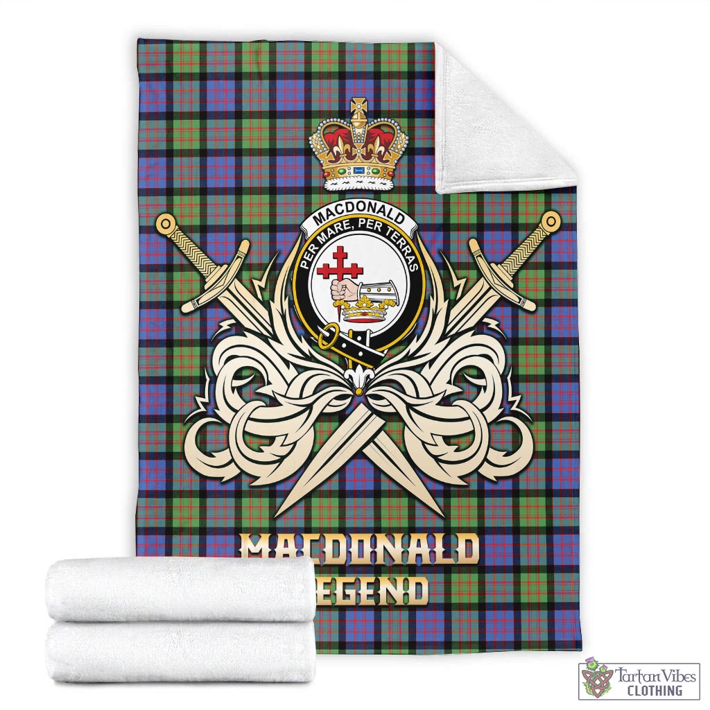 Tartan Vibes Clothing MacDonald Ancient Tartan Blanket with Clan Crest and the Golden Sword of Courageous Legacy