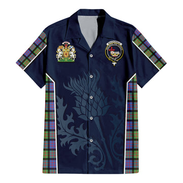 MacDonald Ancient Tartan Short Sleeve Button Up Shirt with Family Crest and Scottish Thistle Vibes Sport Style