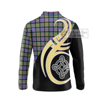 MacDonald Ancient Tartan Long Sleeve Polo Shirt with Family Crest and Celtic Symbol Style