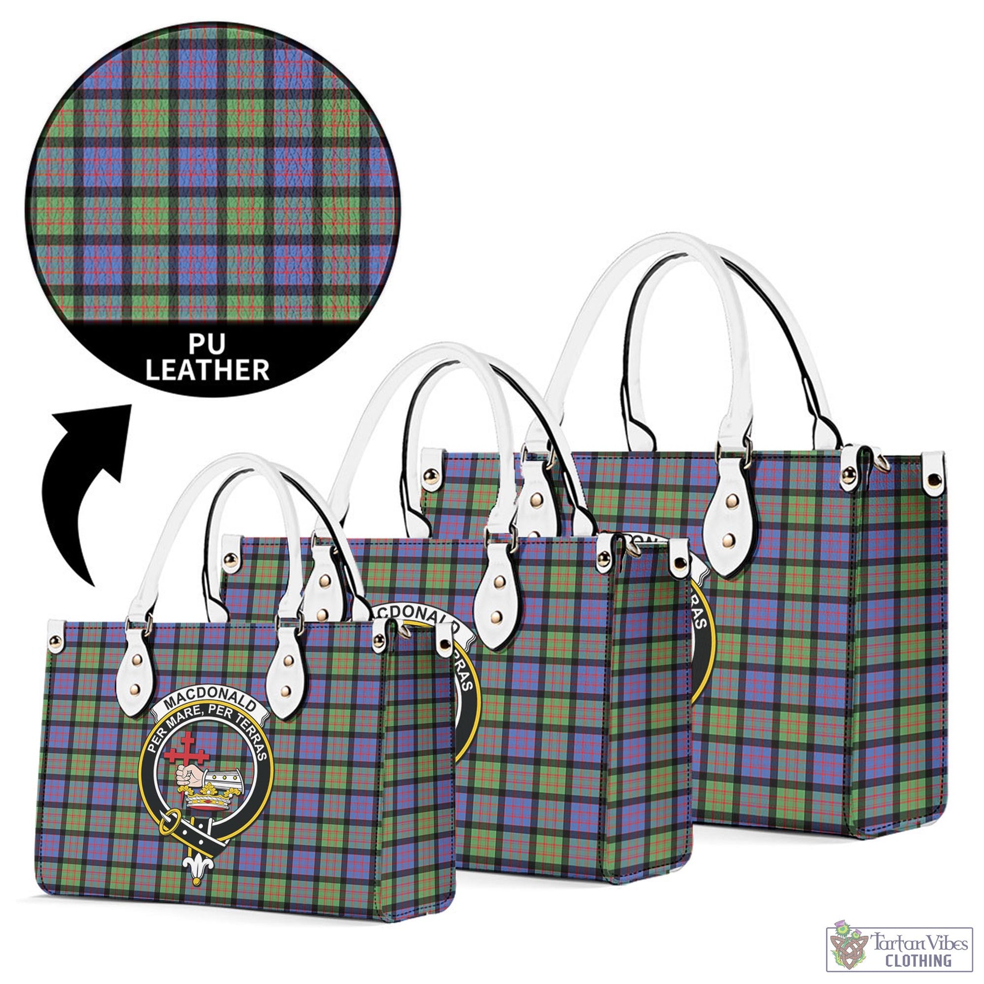 Tartan Vibes Clothing MacDonald Ancient Tartan Luxury Leather Handbags with Family Crest