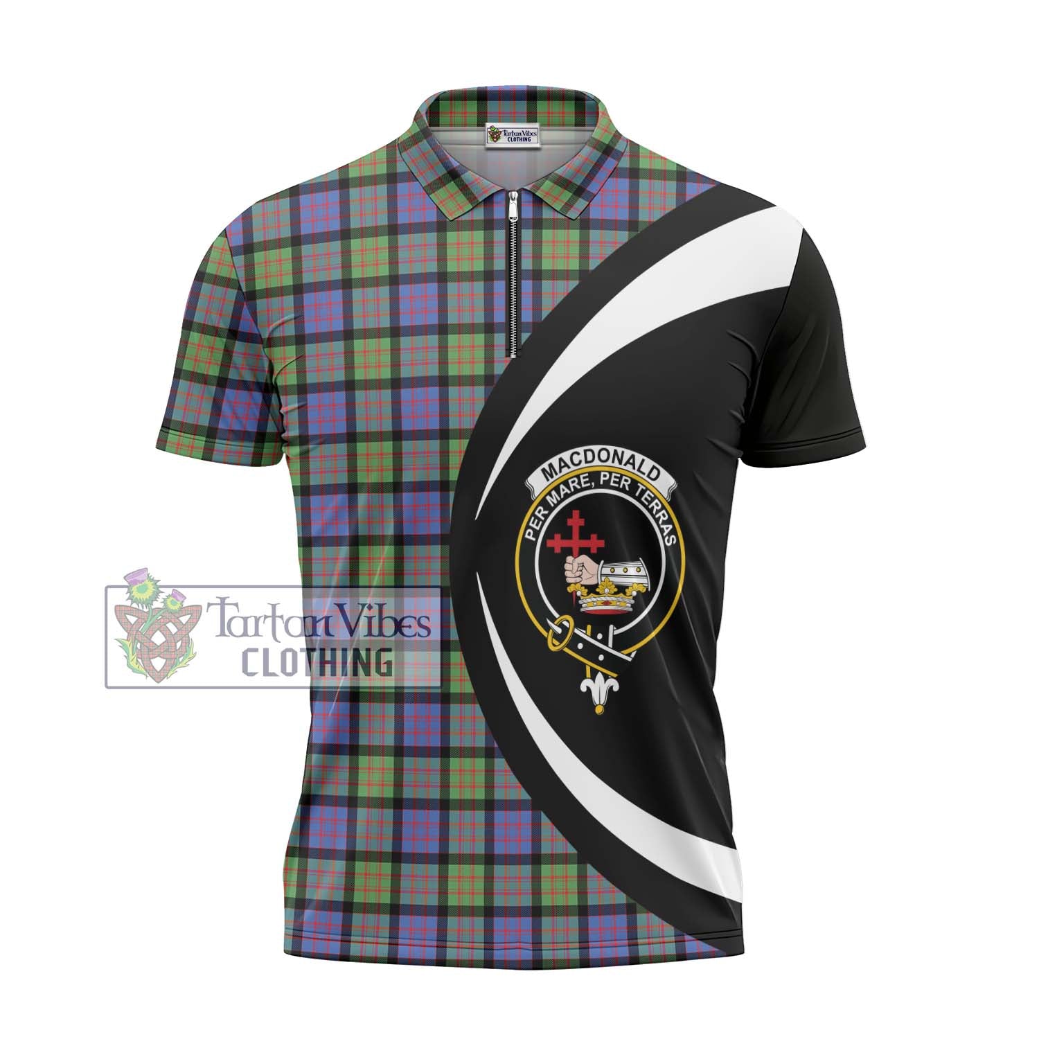 Tartan Vibes Clothing MacDonald Ancient Tartan Zipper Polo Shirt with Family Crest Circle Style