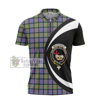 MacDonald Ancient Tartan Zipper Polo Shirt with Family Crest Circle Style