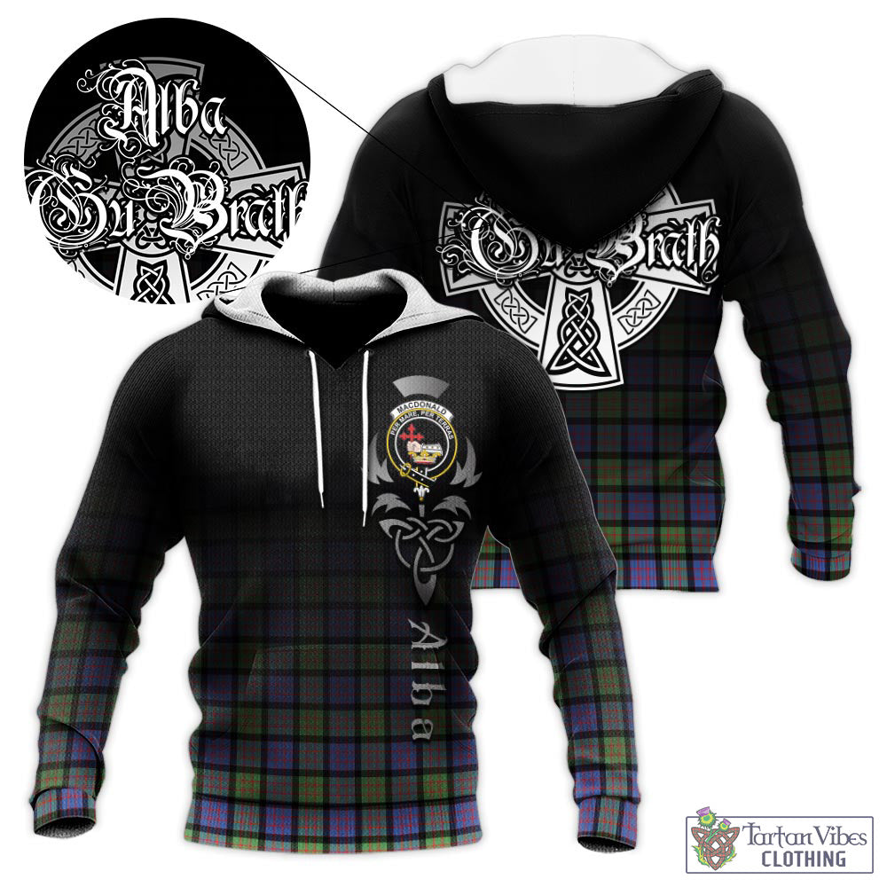 Tartan Vibes Clothing MacDonald Ancient Tartan Knitted Hoodie Featuring Alba Gu Brath Family Crest Celtic Inspired