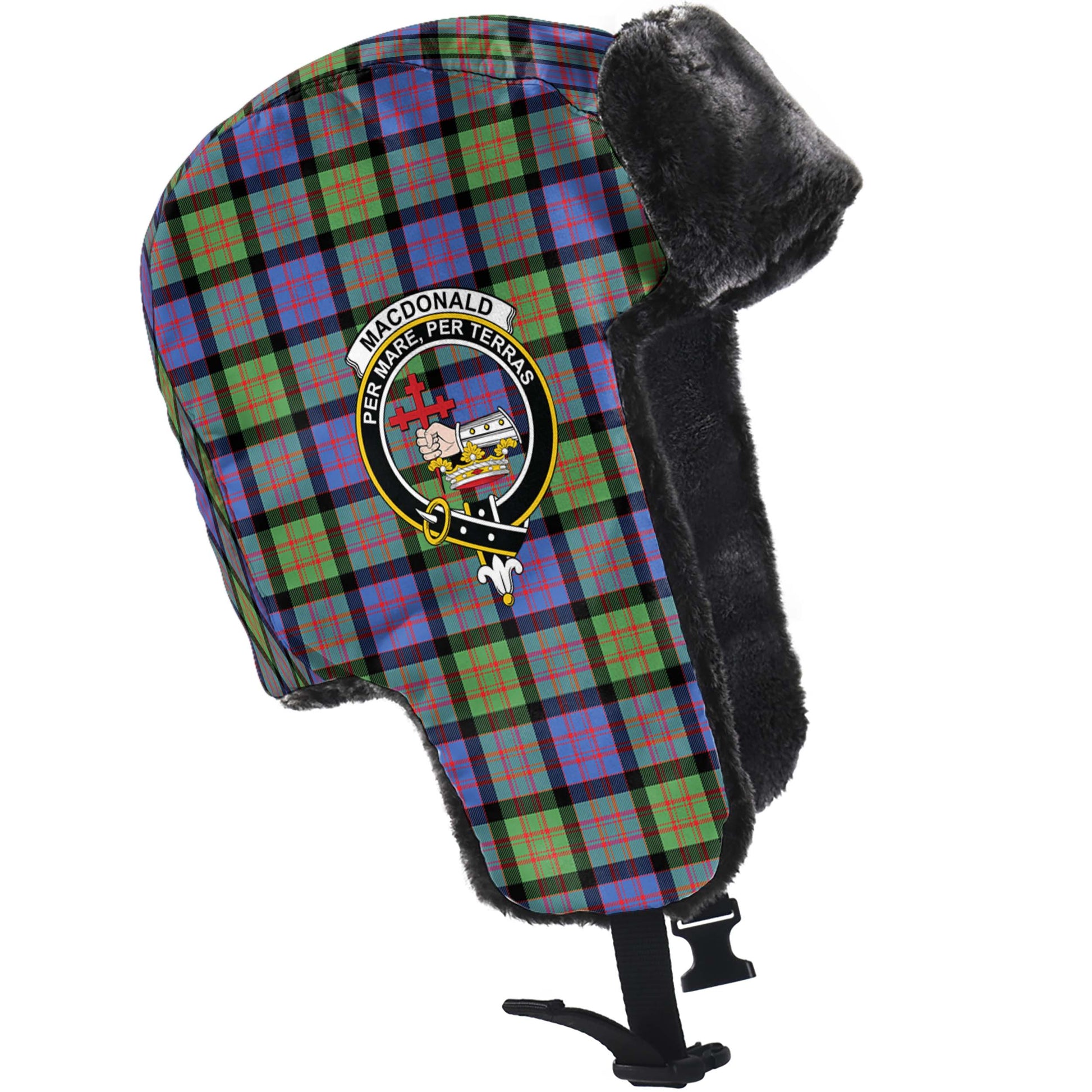 MacDonald Ancient Tartan Winter Trapper Hat with Family Crest - Tartanvibesclothing