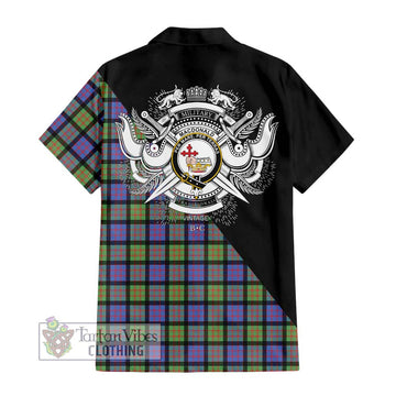 MacDonald Ancient Tartan Short Sleeve Button Shirt with Family Crest and Military Logo Style