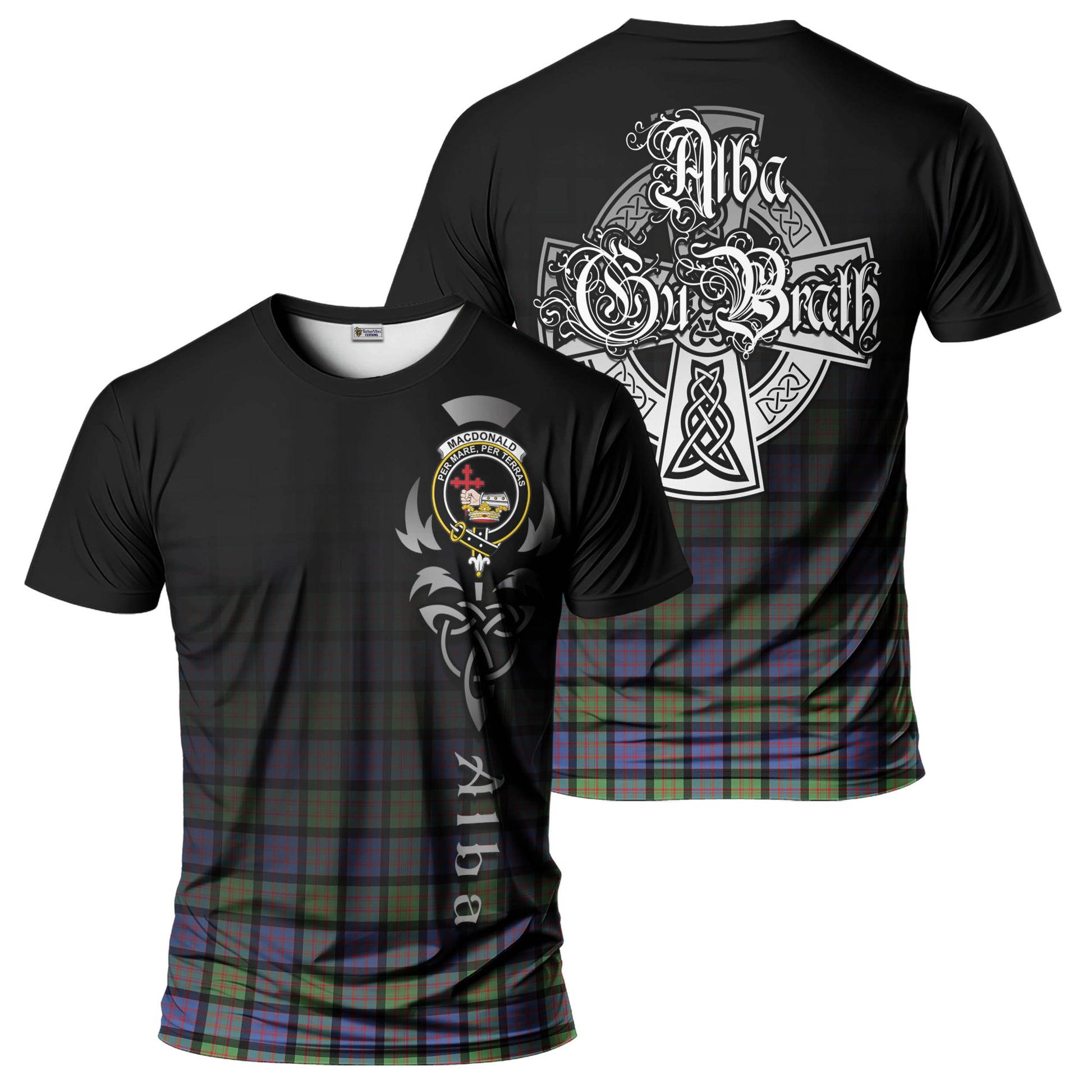 Tartan Vibes Clothing MacDonald Ancient Tartan T-Shirt Featuring Alba Gu Brath Family Crest Celtic Inspired