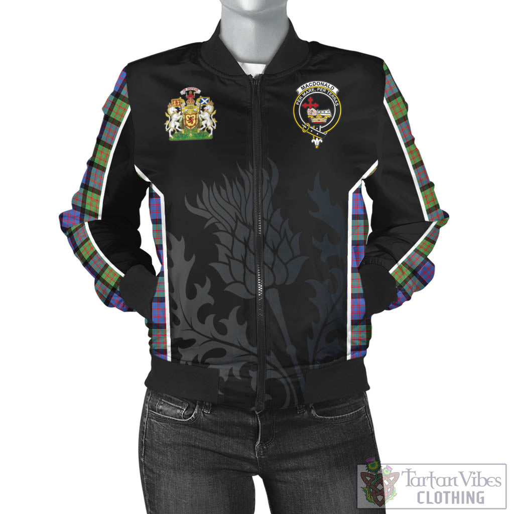 Tartan Vibes Clothing MacDonald Ancient Tartan Bomber Jacket with Family Crest and Scottish Thistle Vibes Sport Style