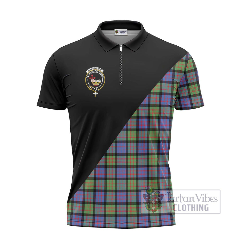 MacDonald Ancient Tartan Zipper Polo Shirt with Family Crest and Military Logo Style - Tartanvibesclothing Shop