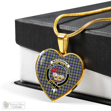 MacDonald Ancient Tartan Heart Necklace with Family Crest