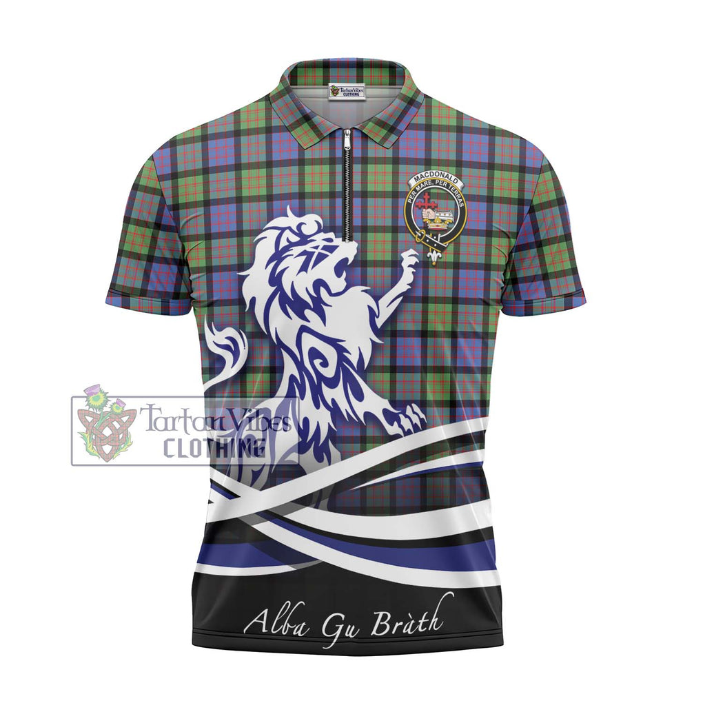 MacDonald Ancient Tartan Zipper Polo Shirt with Alba Gu Brath Regal Lion Emblem - Tartanvibesclothing Shop