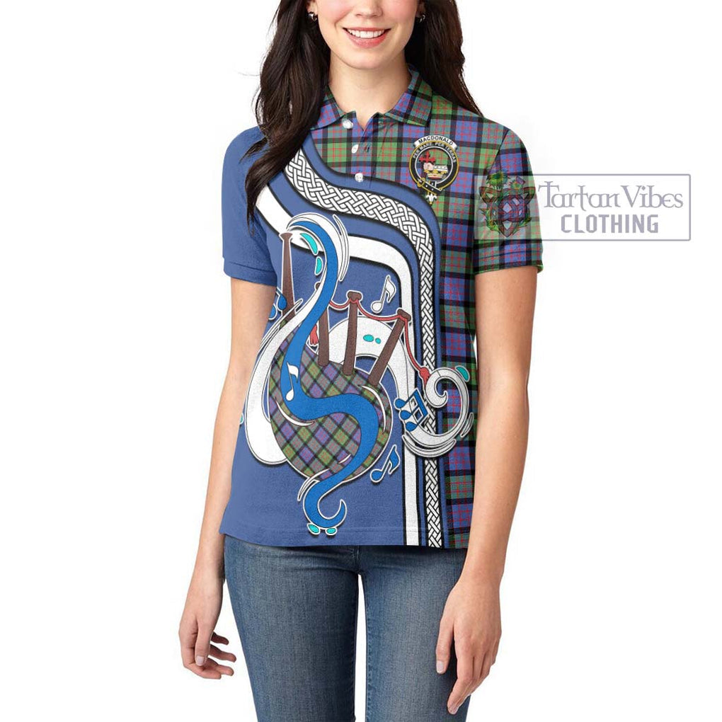 MacDonald Ancient Tartan Women's Polo Shirt with Epic Bagpipe Style - Tartanvibesclothing Shop