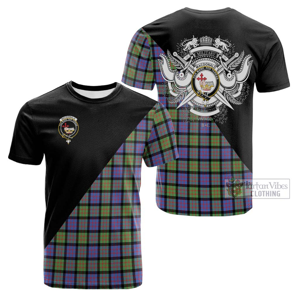 Tartan Vibes Clothing MacDonald Ancient Tartan Cotton T-shirt with Family Crest and Military Logo Style