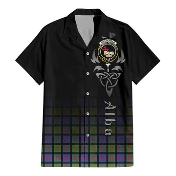 MacDonald Ancient Tartan Short Sleeve Button Up Shirt Featuring Alba Gu Brath Family Crest Celtic Inspired