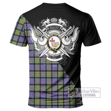 MacDonald Ancient Tartan T-Shirt with Family Crest and Military Logo Style