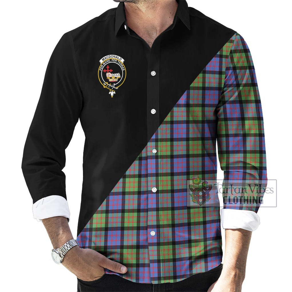 MacDonald Ancient Tartan Long Sleeve Button Shirt with Family Crest and Military Logo Style - Tartanvibesclothing Shop