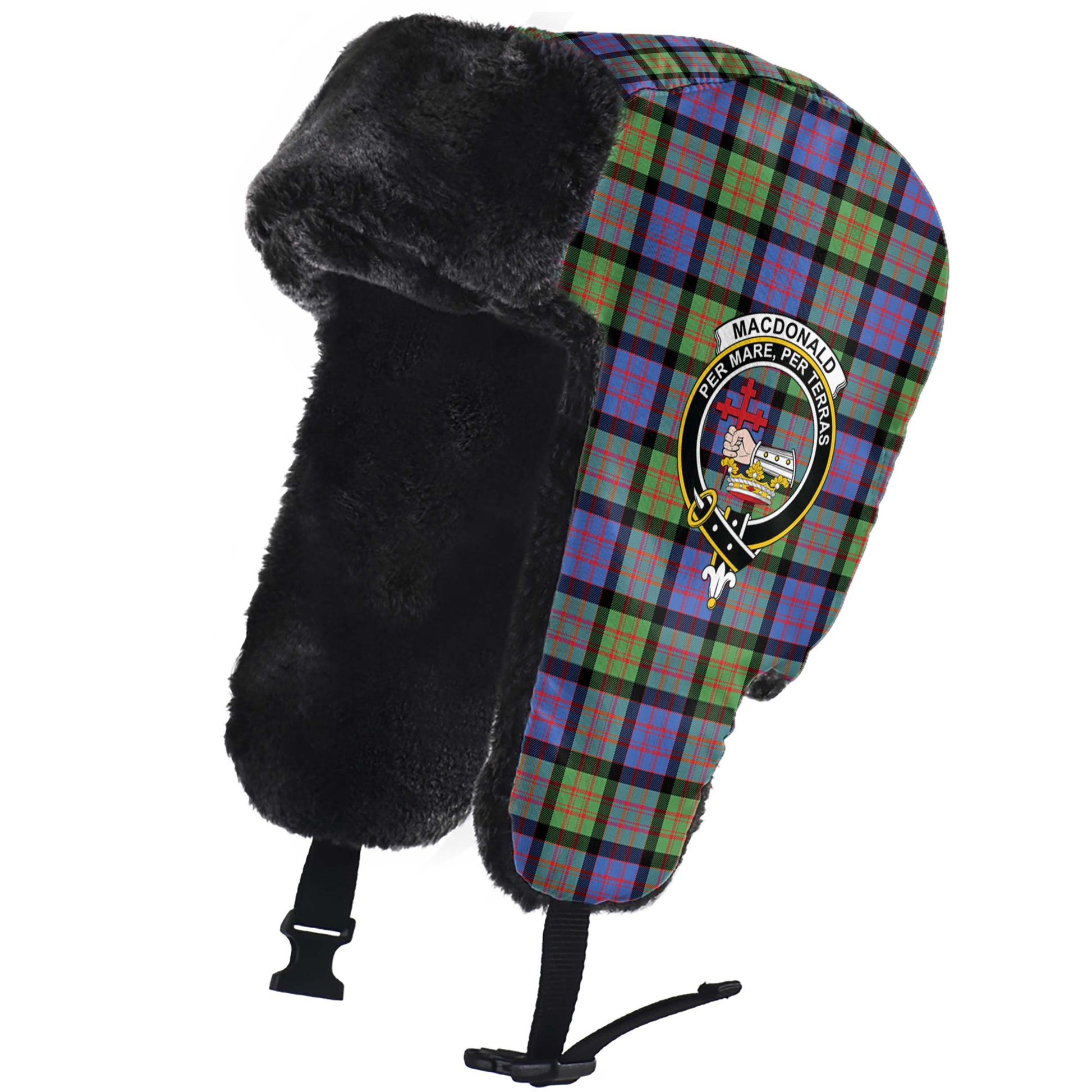 MacDonald Ancient Tartan Winter Trapper Hat with Family Crest - Tartanvibesclothing