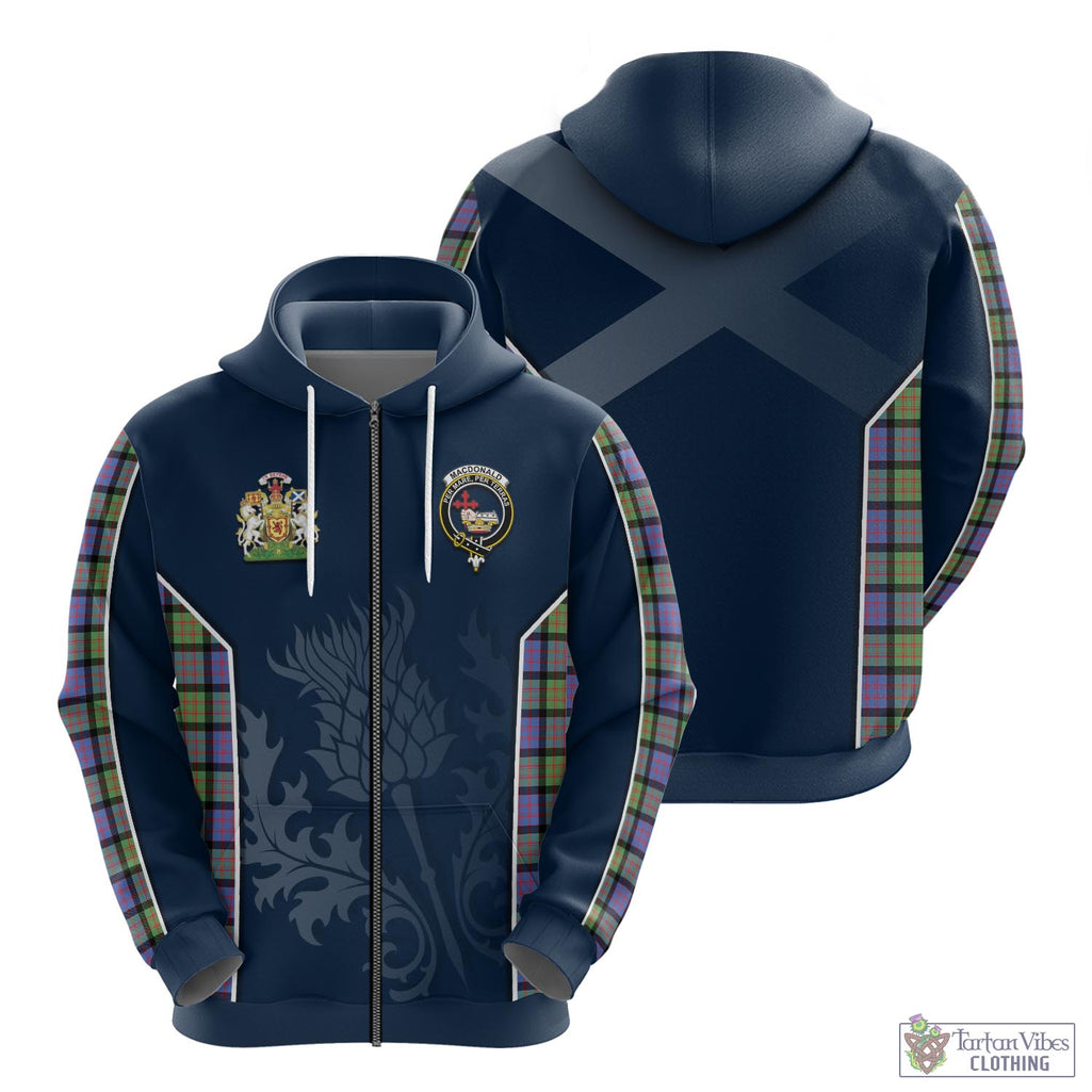 Tartan Vibes Clothing MacDonald Ancient Tartan Hoodie with Family Crest and Scottish Thistle Vibes Sport Style