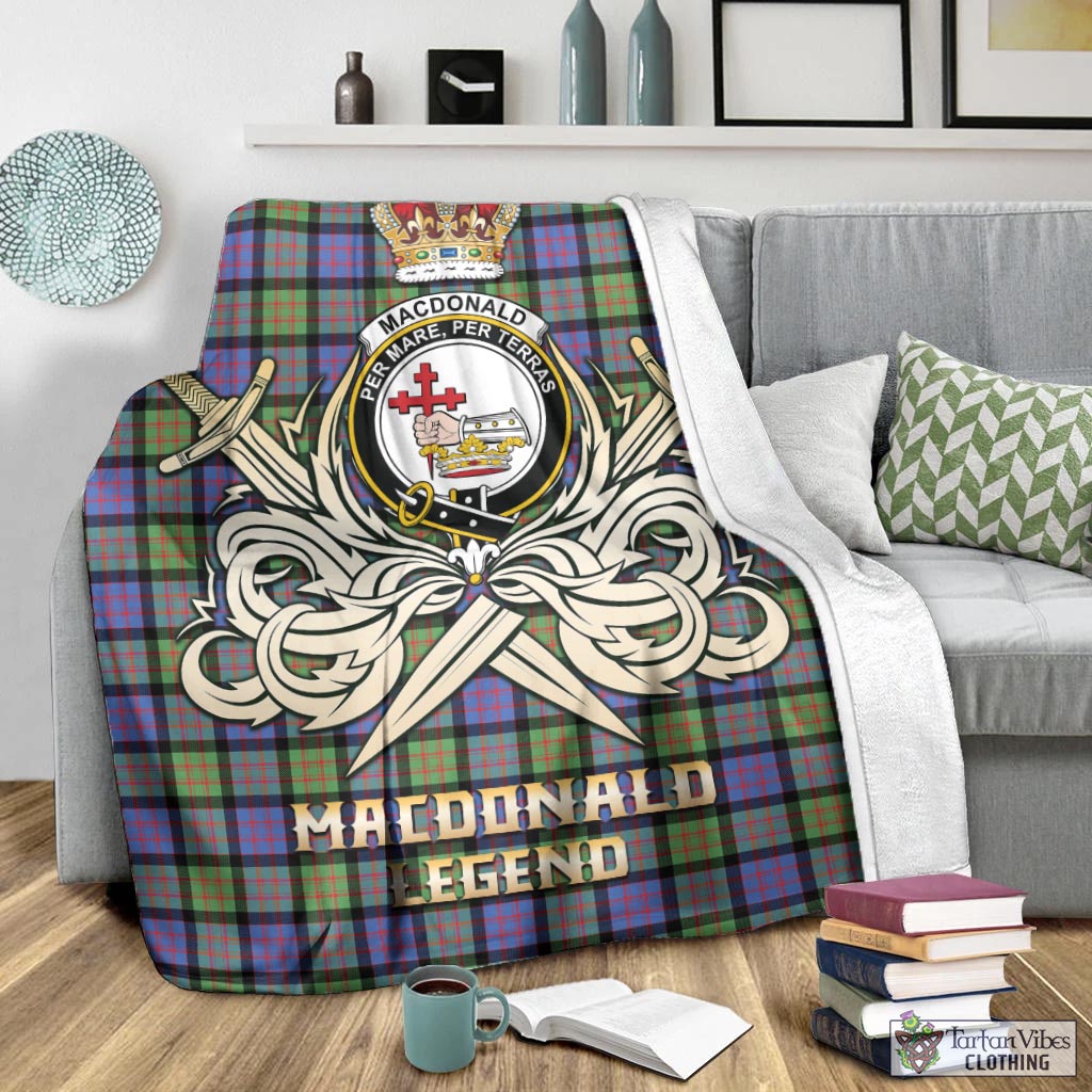 Tartan Vibes Clothing MacDonald Ancient Tartan Blanket with Clan Crest and the Golden Sword of Courageous Legacy