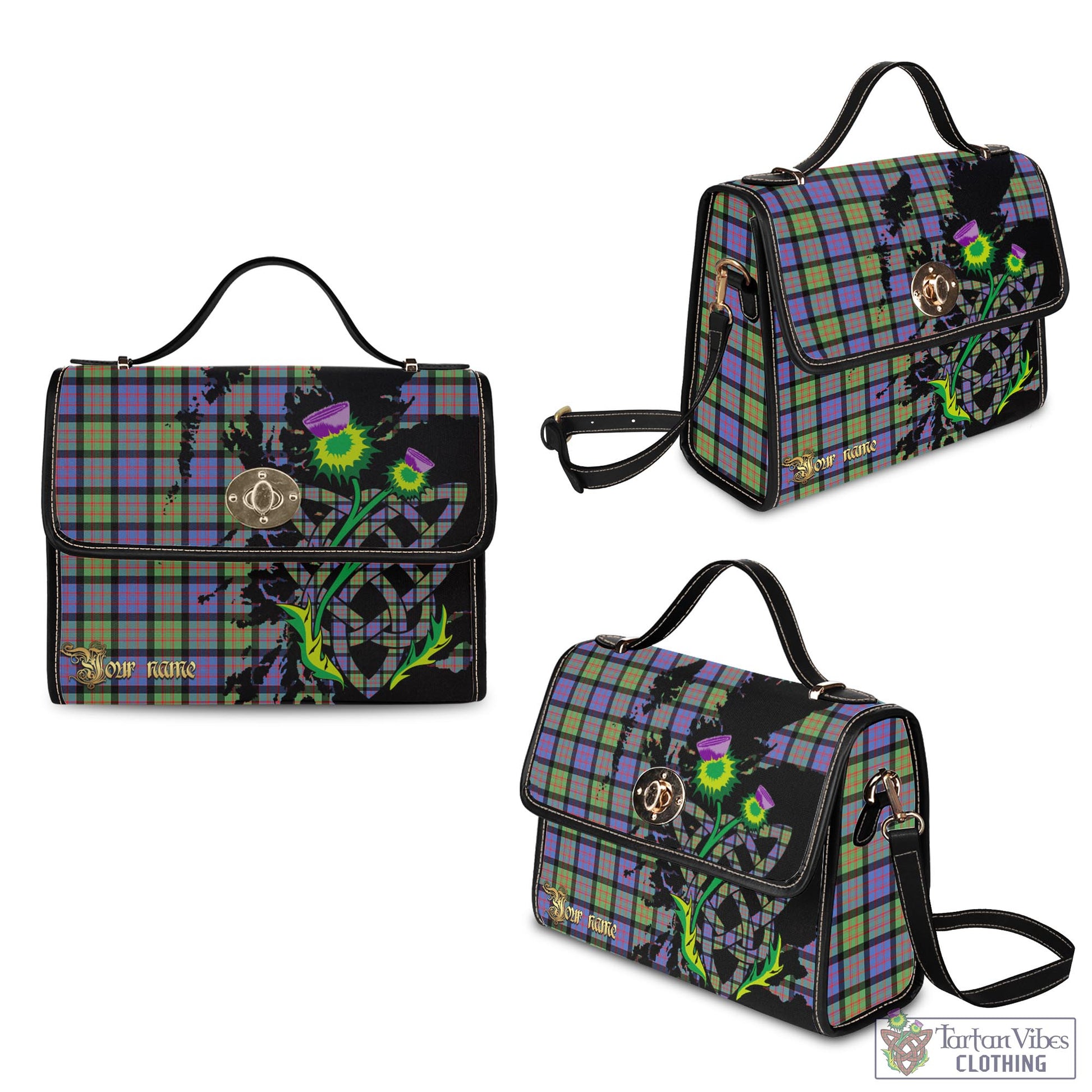 Tartan Vibes Clothing MacDonald Ancient Tartan Waterproof Canvas Bag with Scotland Map and Thistle Celtic Accents