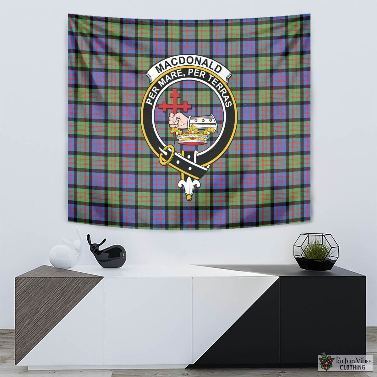 Tartan Vibes Clothing MacDonald Ancient Tartan Tapestry Wall Hanging and Home Decor for Room with Family Crest