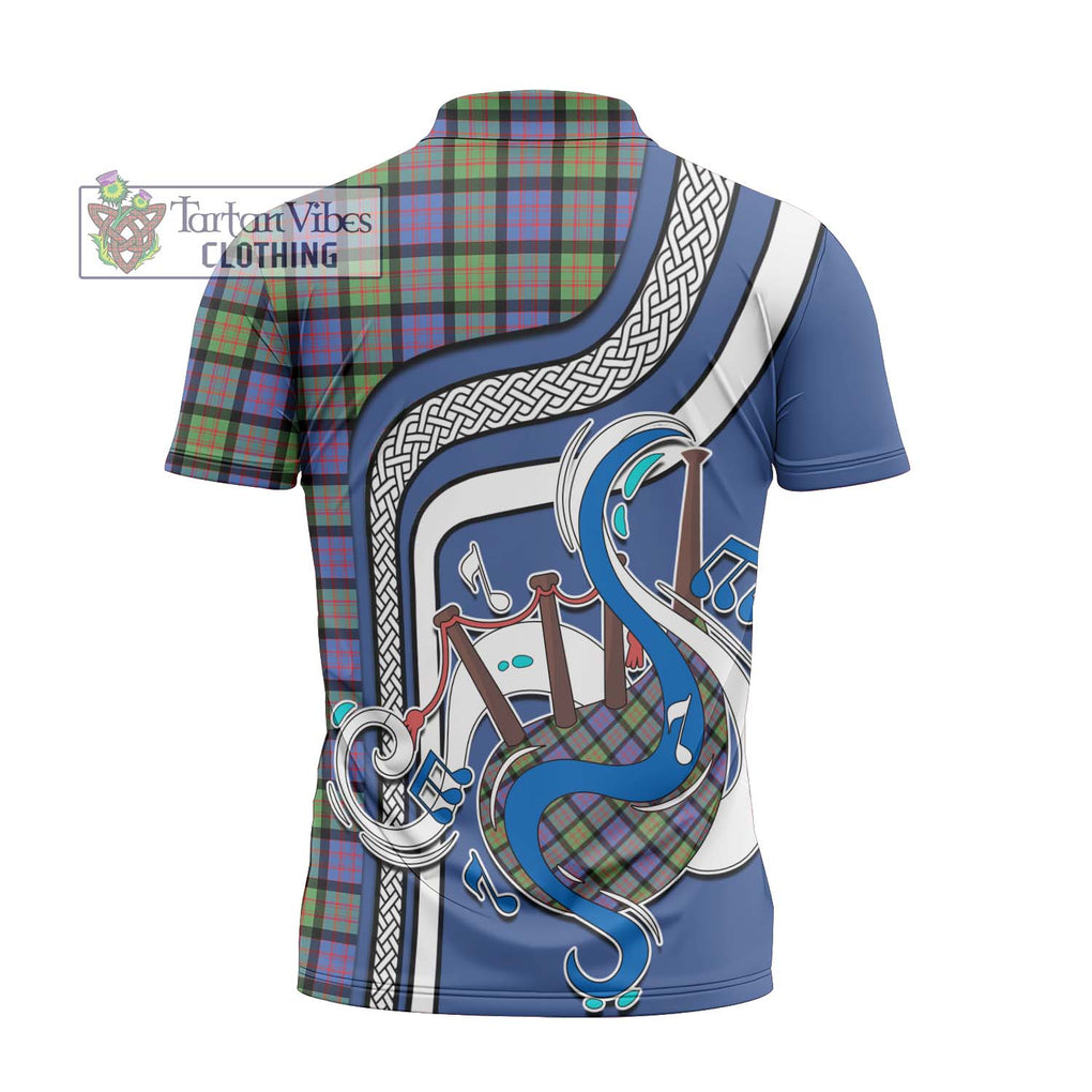 MacDonald Ancient Tartan Zipper Polo Shirt with Epic Bagpipe Style - Tartanvibesclothing Shop