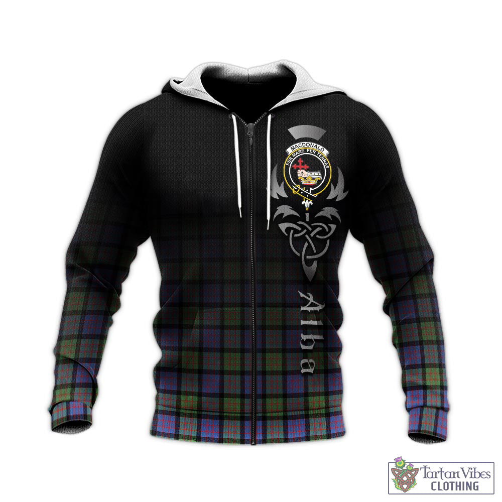 Tartan Vibes Clothing MacDonald Ancient Tartan Knitted Hoodie Featuring Alba Gu Brath Family Crest Celtic Inspired