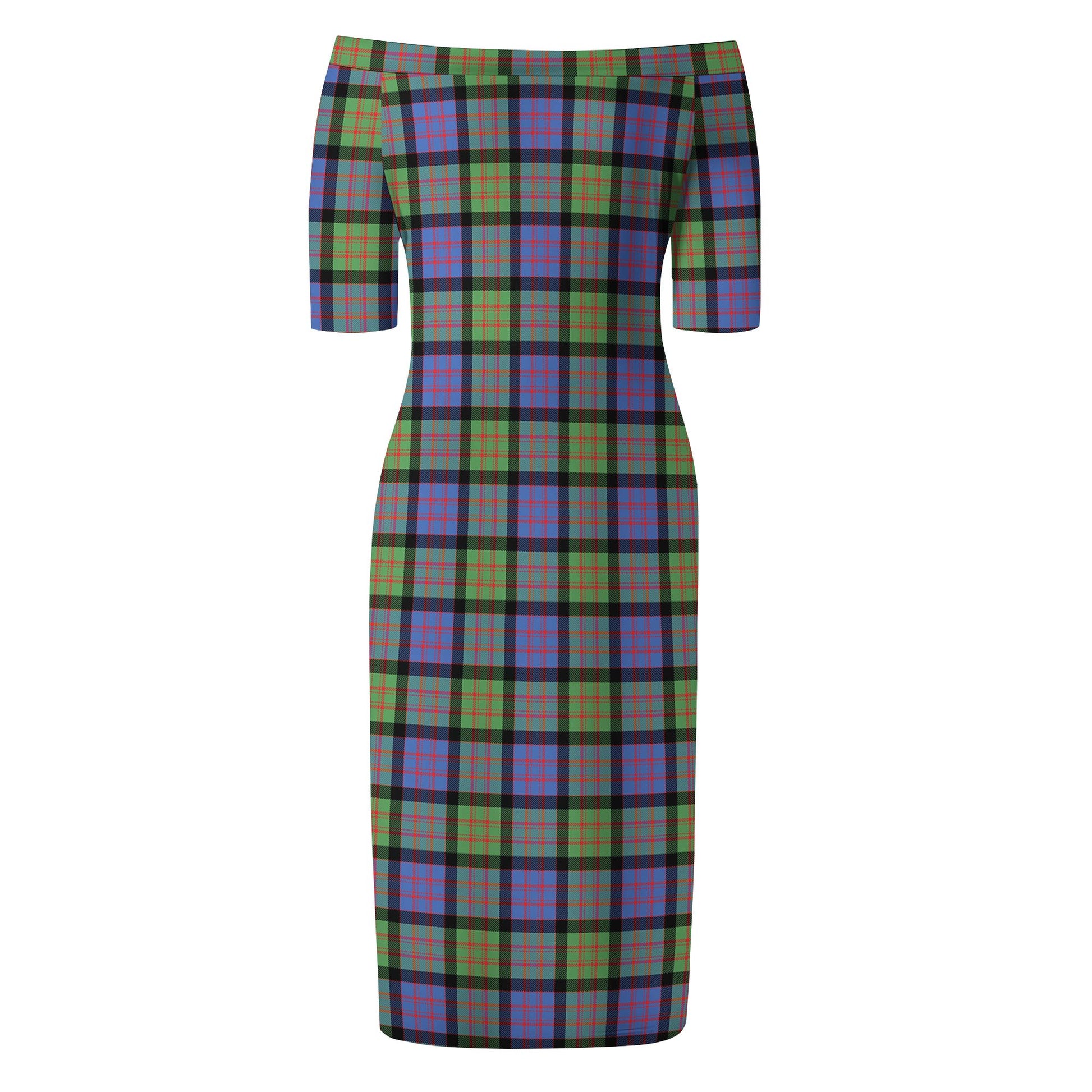 MacDonald Ancient Tartan Off Shoulder Lady Dress - Tartanvibesclothing