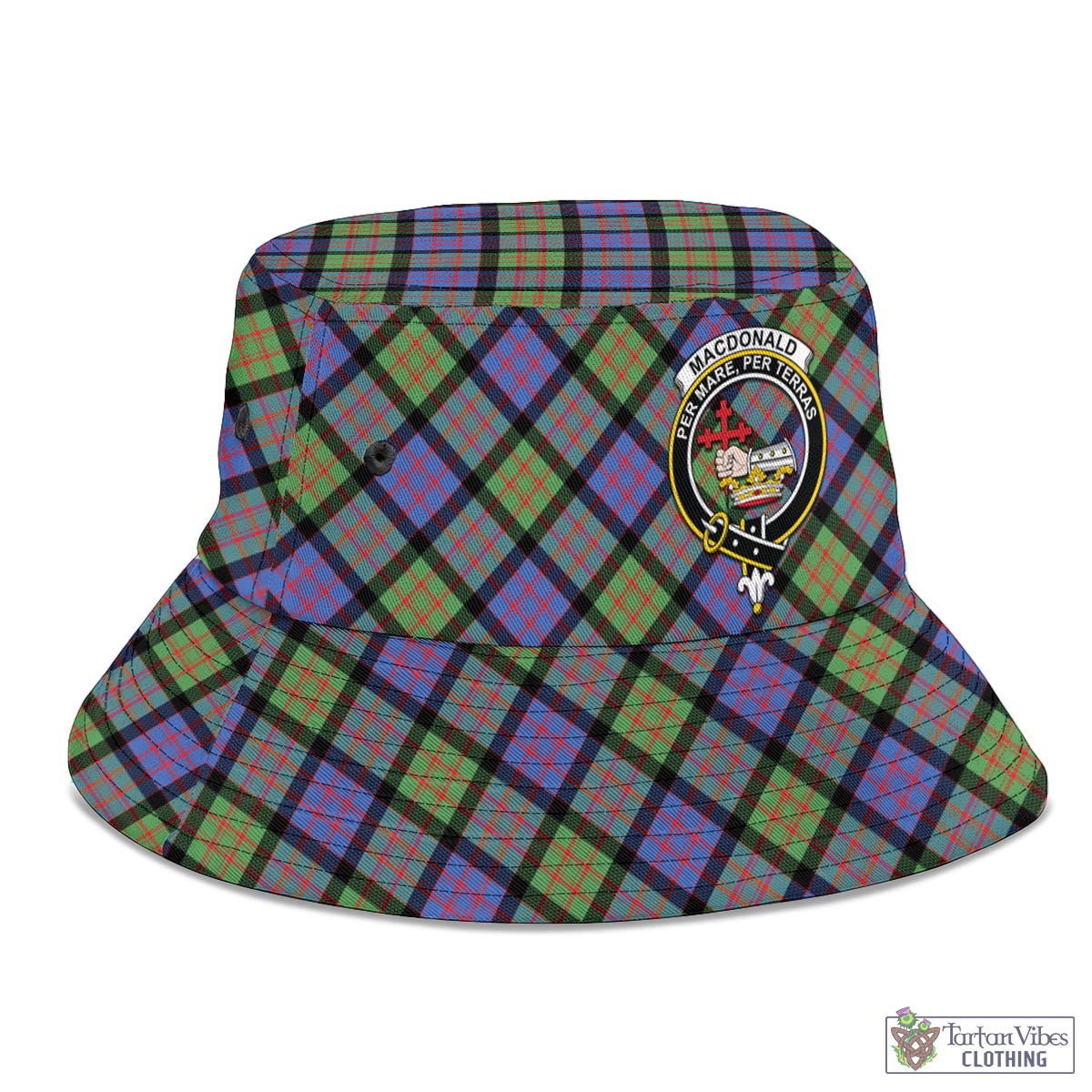 Tartan Vibes Clothing MacDonald Ancient Tartan Bucket Hat with Family Crest