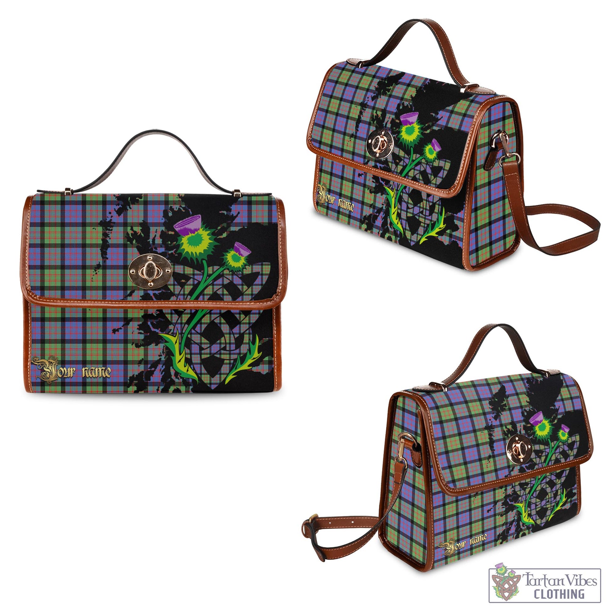 Tartan Vibes Clothing MacDonald Ancient Tartan Waterproof Canvas Bag with Scotland Map and Thistle Celtic Accents