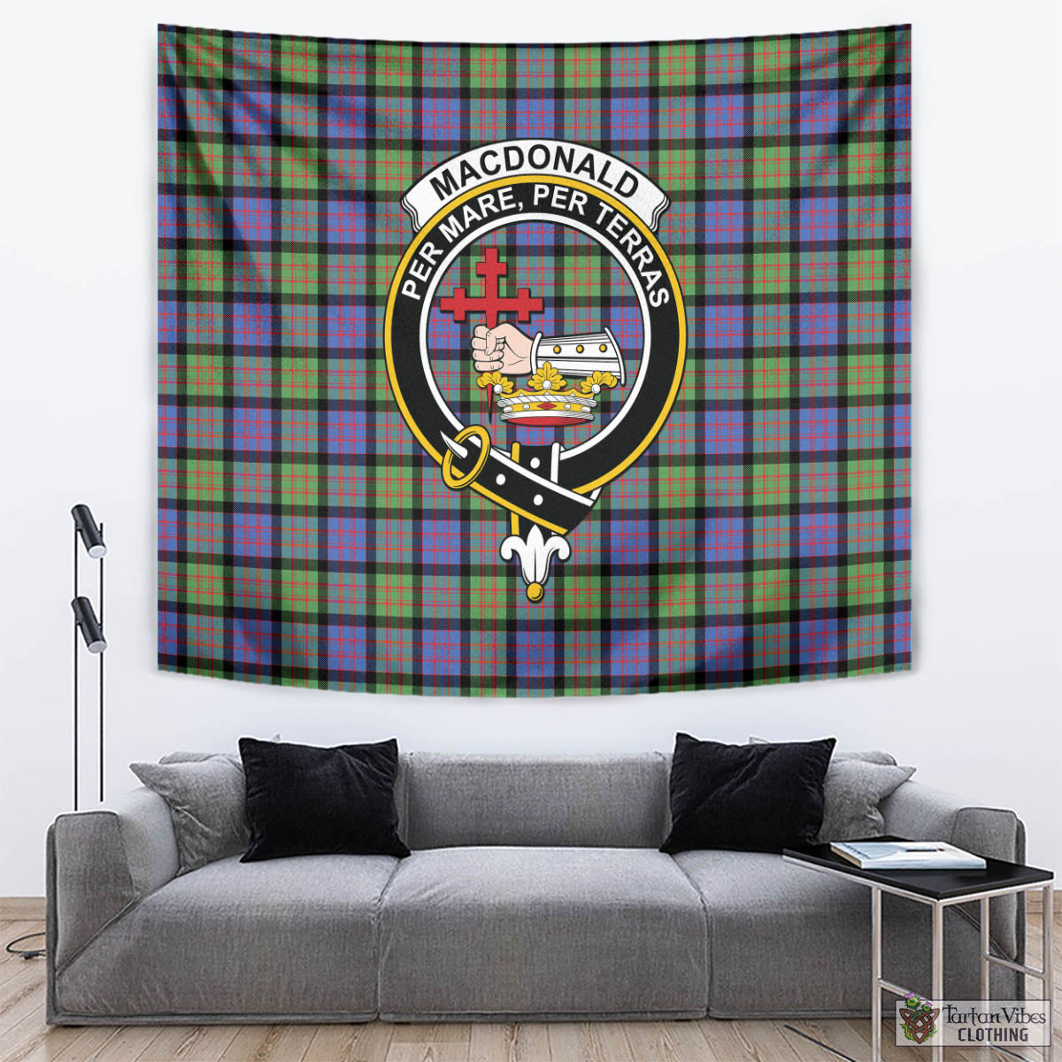 Tartan Vibes Clothing MacDonald Ancient Tartan Tapestry Wall Hanging and Home Decor for Room with Family Crest