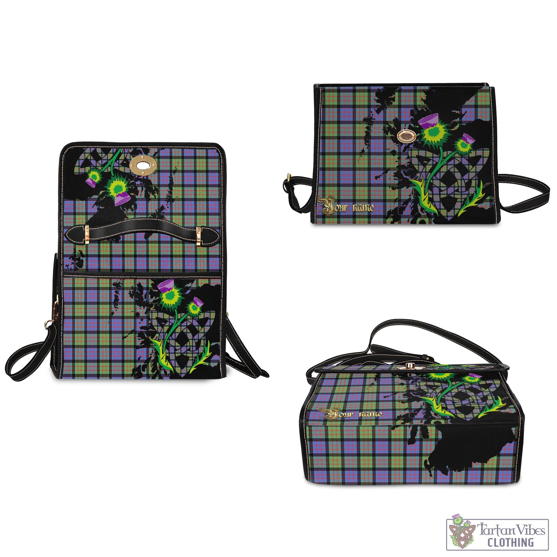 Tartan Vibes Clothing MacDonald Ancient Tartan Waterproof Canvas Bag with Scotland Map and Thistle Celtic Accents