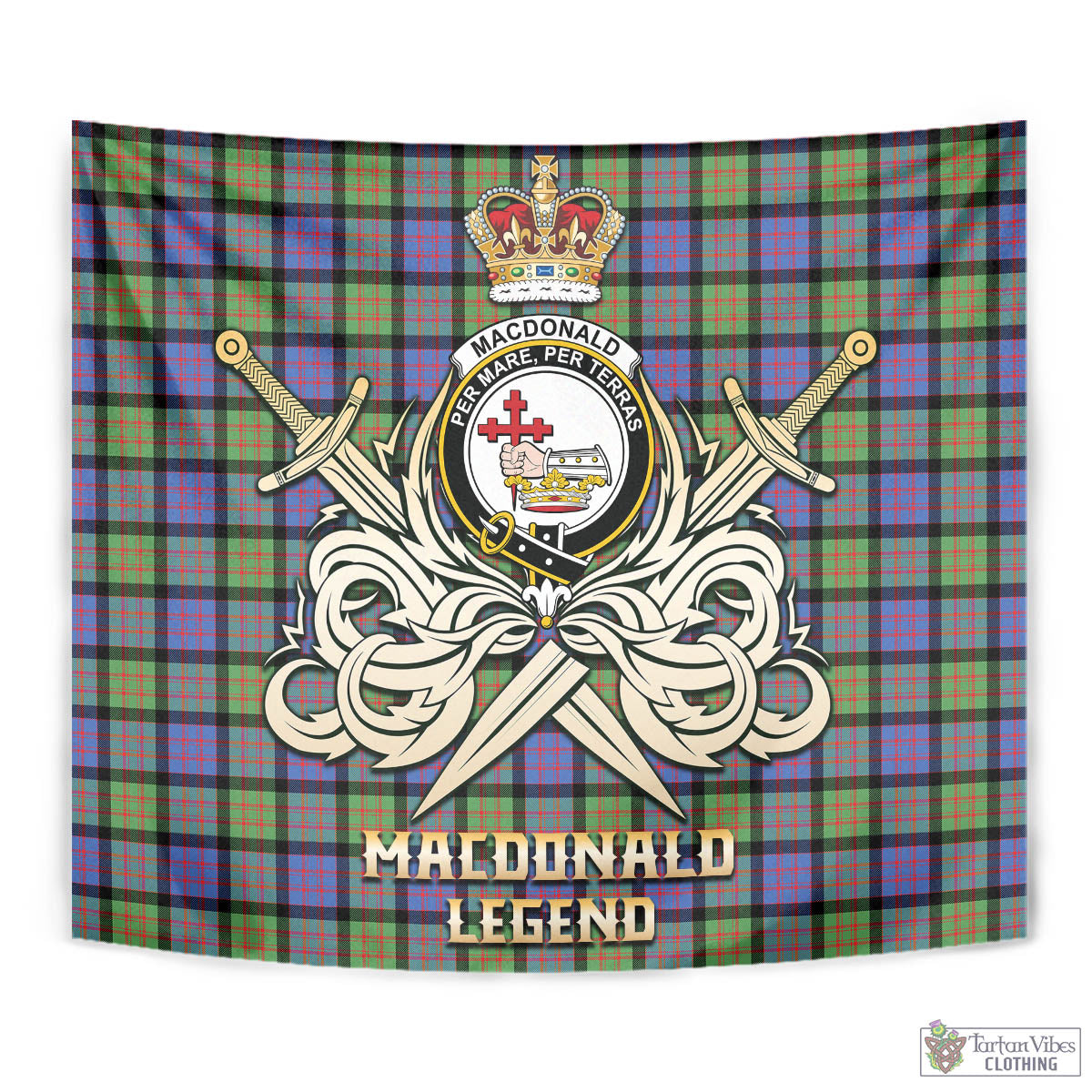 Tartan Vibes Clothing MacDonald Ancient Tartan Tapestry with Clan Crest and the Golden Sword of Courageous Legacy