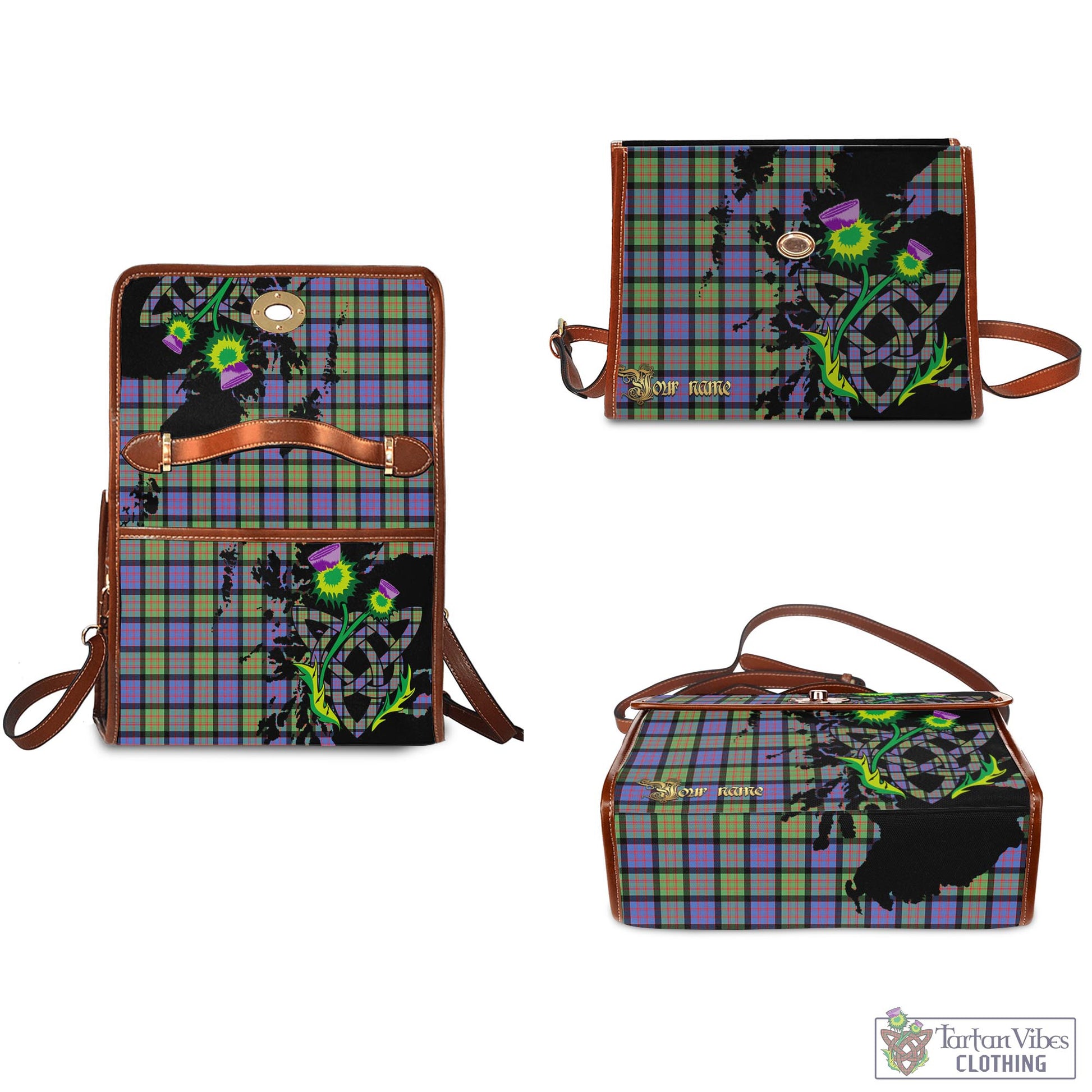 Tartan Vibes Clothing MacDonald Ancient Tartan Waterproof Canvas Bag with Scotland Map and Thistle Celtic Accents