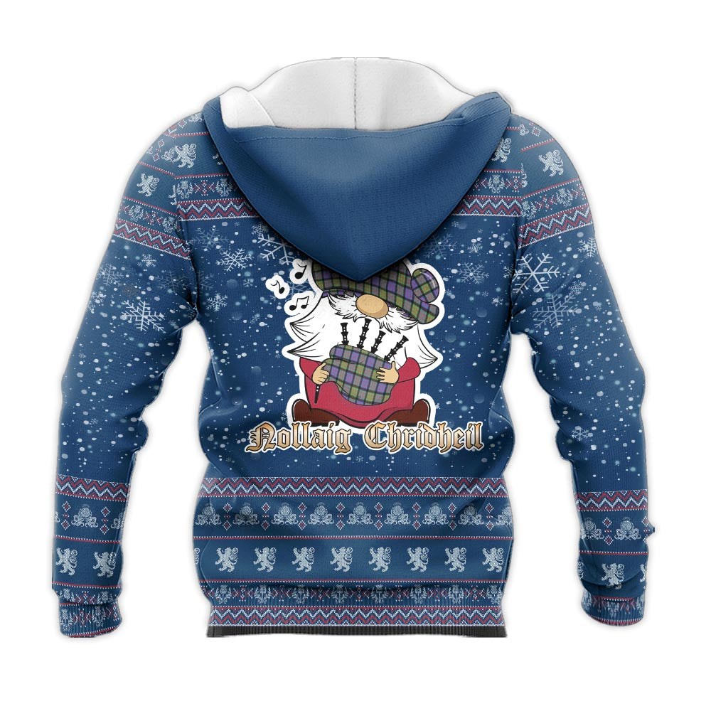 MacDonald Ancient Clan Christmas Knitted Hoodie with Funny Gnome Playing Bagpipes - Tartanvibesclothing