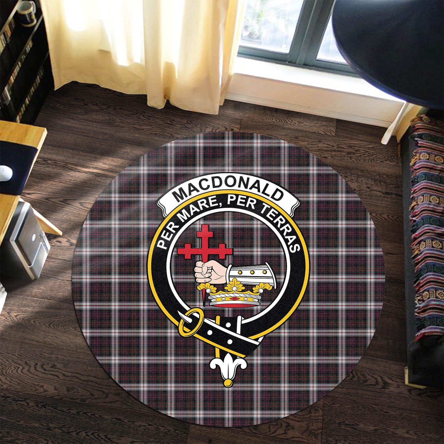 macdonald-dress-tartan-round-rug-with-family-crest