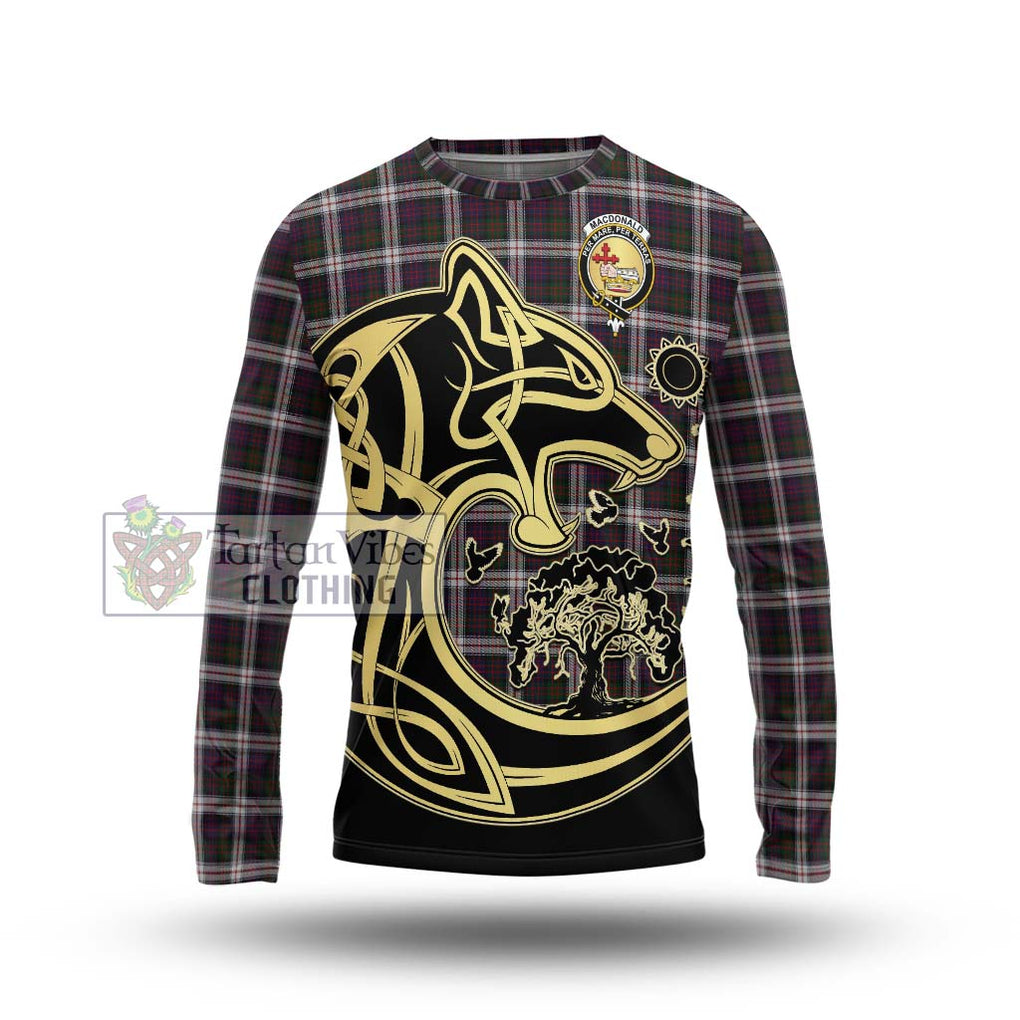 MacDonald Dress Tartan Long Sleeve T-Shirt with Family Crest Celtic Wolf Style Unisex - Tartan Vibes Clothing