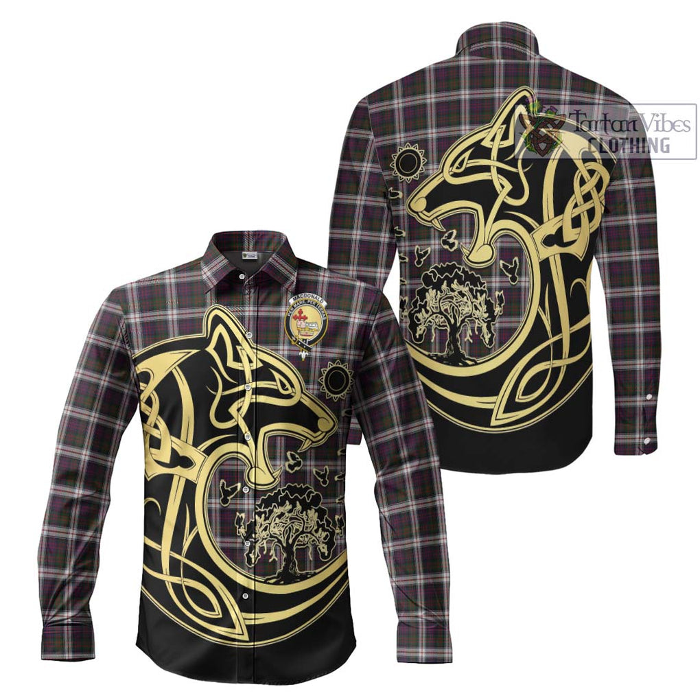 MacDonald Dress Tartan Long Sleeve Button Shirt with Family Crest Celtic Wolf Style Men's Shirt S - Tartan Vibes Clothing