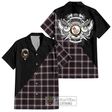 MacDonald Dress Tartan Short Sleeve Button Shirt with Family Crest and Military Logo Style