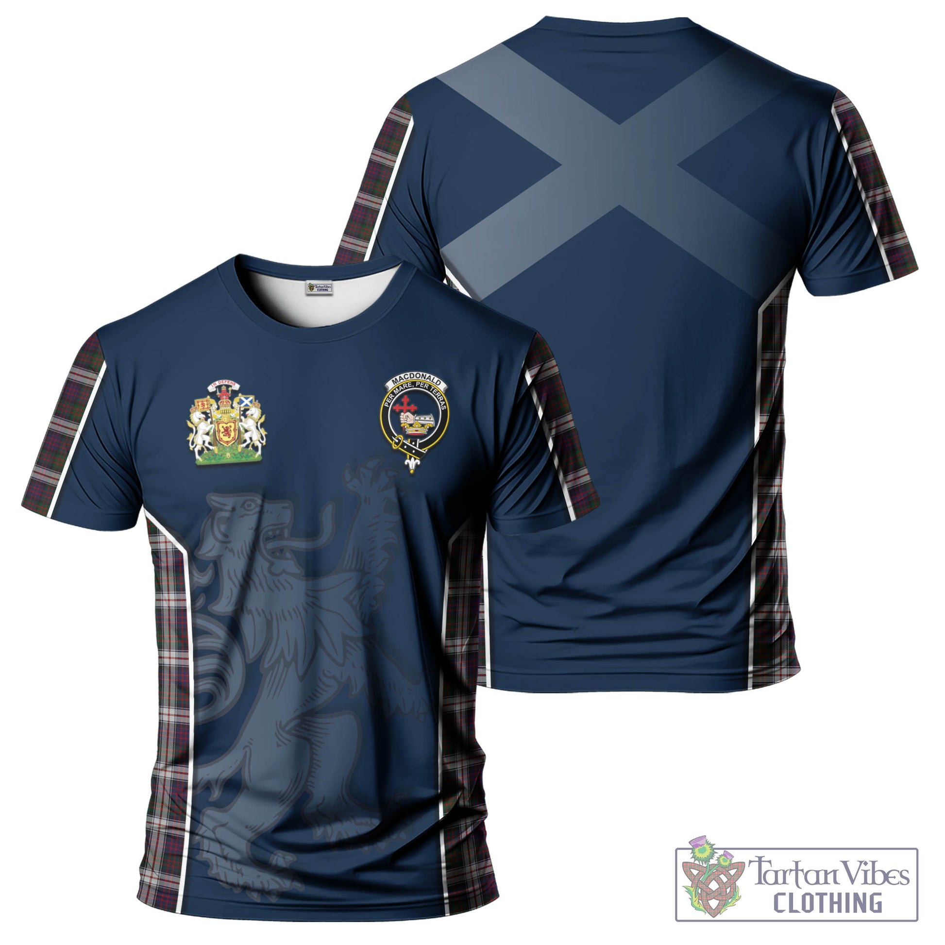 Tartan Vibes Clothing MacDonald Dress Tartan T-Shirt with Family Crest and Lion Rampant Vibes Sport Style