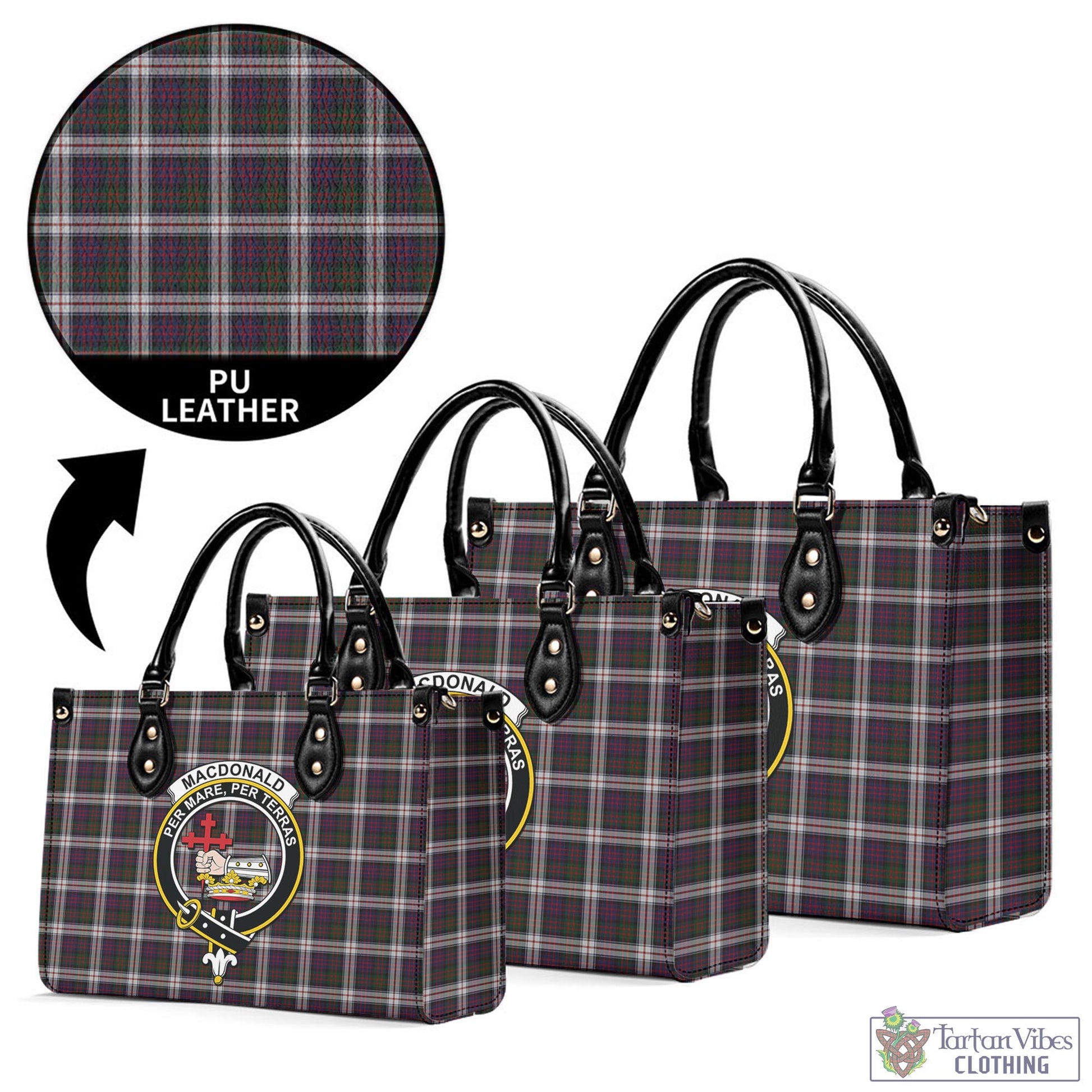 Tartan Vibes Clothing MacDonald Dress Tartan Luxury Leather Handbags with Family Crest