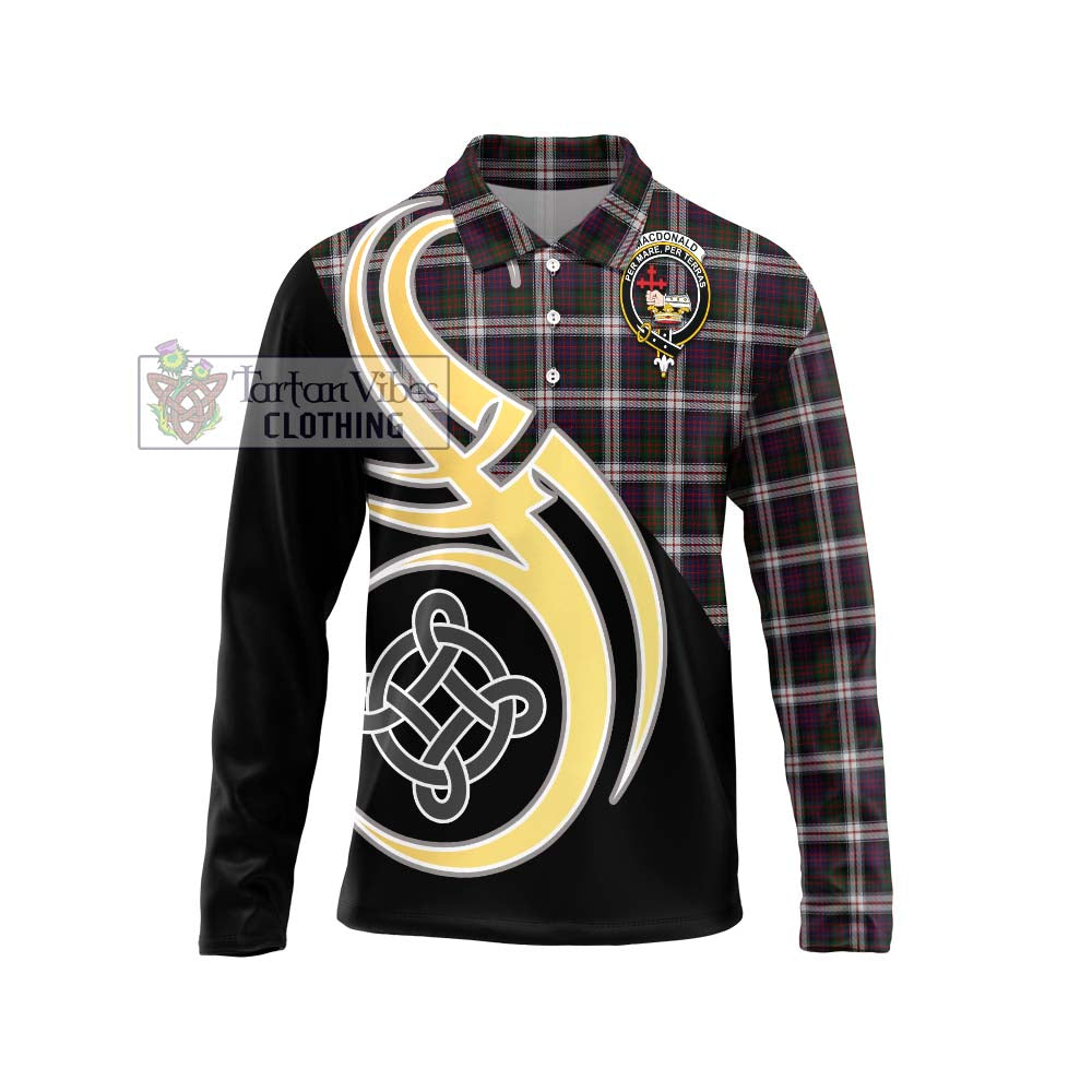 MacDonald Dress Tartan Long Sleeve Polo Shirt with Family Crest and Celtic Symbol Style Unisex - Tartan Vibes Clothing