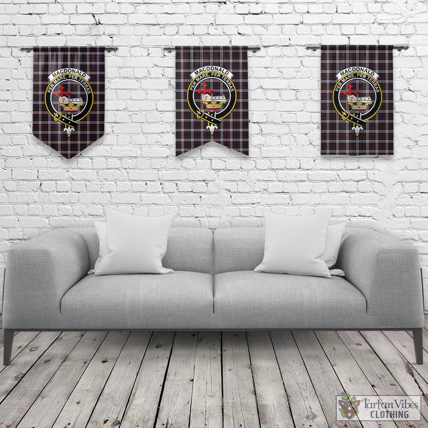 Tartan Vibes Clothing MacDonald Dress Tartan Gonfalon, Tartan Banner with Family Crest