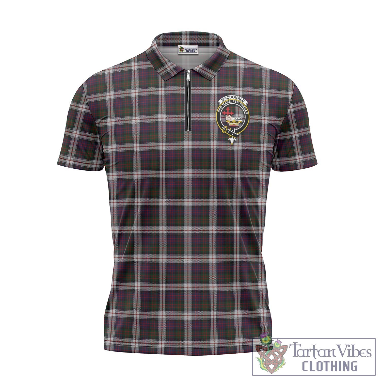 Tartan Vibes Clothing MacDonald Dress Tartan Zipper Polo Shirt with Family Crest