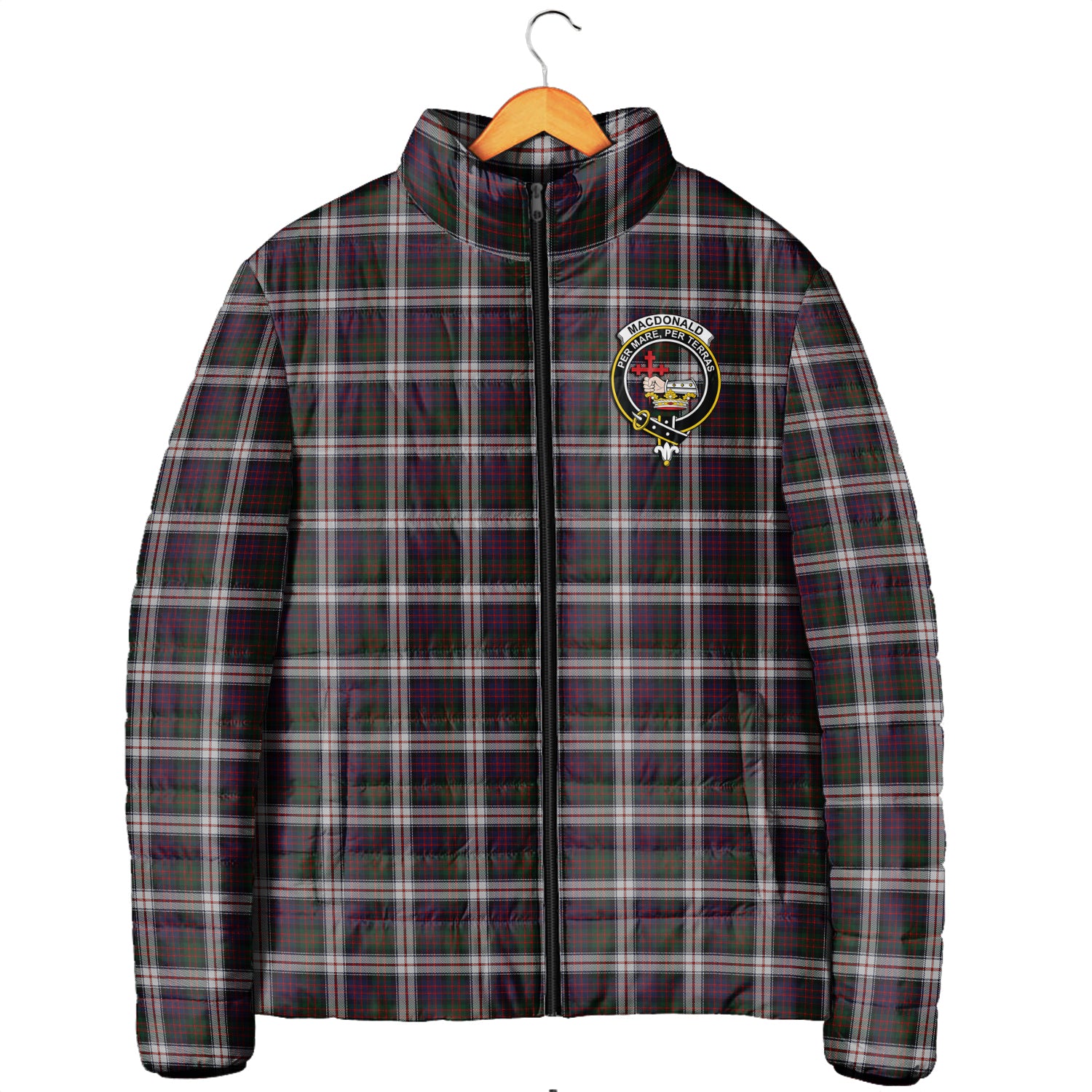 MacDonald Dress Tartan Padded Jacket with Family Crest Men's Padded Jacket - Tartan Vibes Clothing