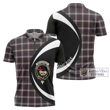 MacDonald Dress Tartan Zipper Polo Shirt with Family Crest Circle Style