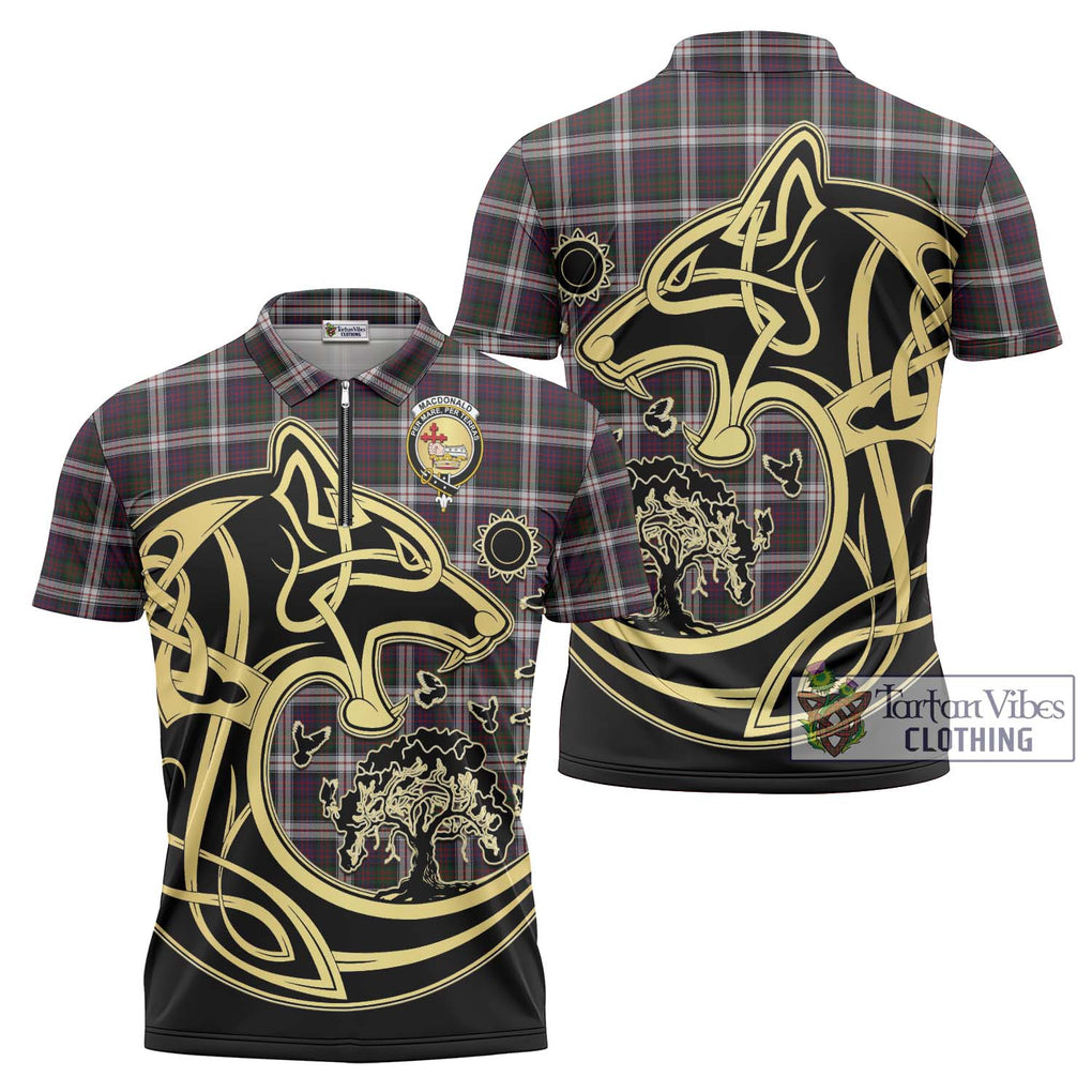 MacDonald Dress Tartan Zipper Polo Shirt with Family Crest Celtic Wolf Style Unisex - Tartanvibesclothing Shop