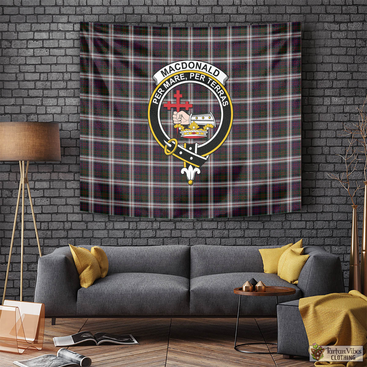 Tartan Vibes Clothing MacDonald Dress Tartan Tapestry Wall Hanging and Home Decor for Room with Family Crest