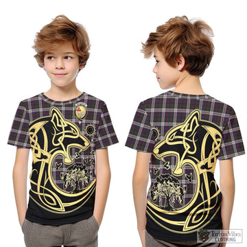 MacDonald Dress Tartan Kid T-Shirt with Family Crest Celtic Wolf Style